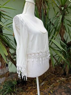 Festival Crochet Cut Out Millau Cream Boho Top